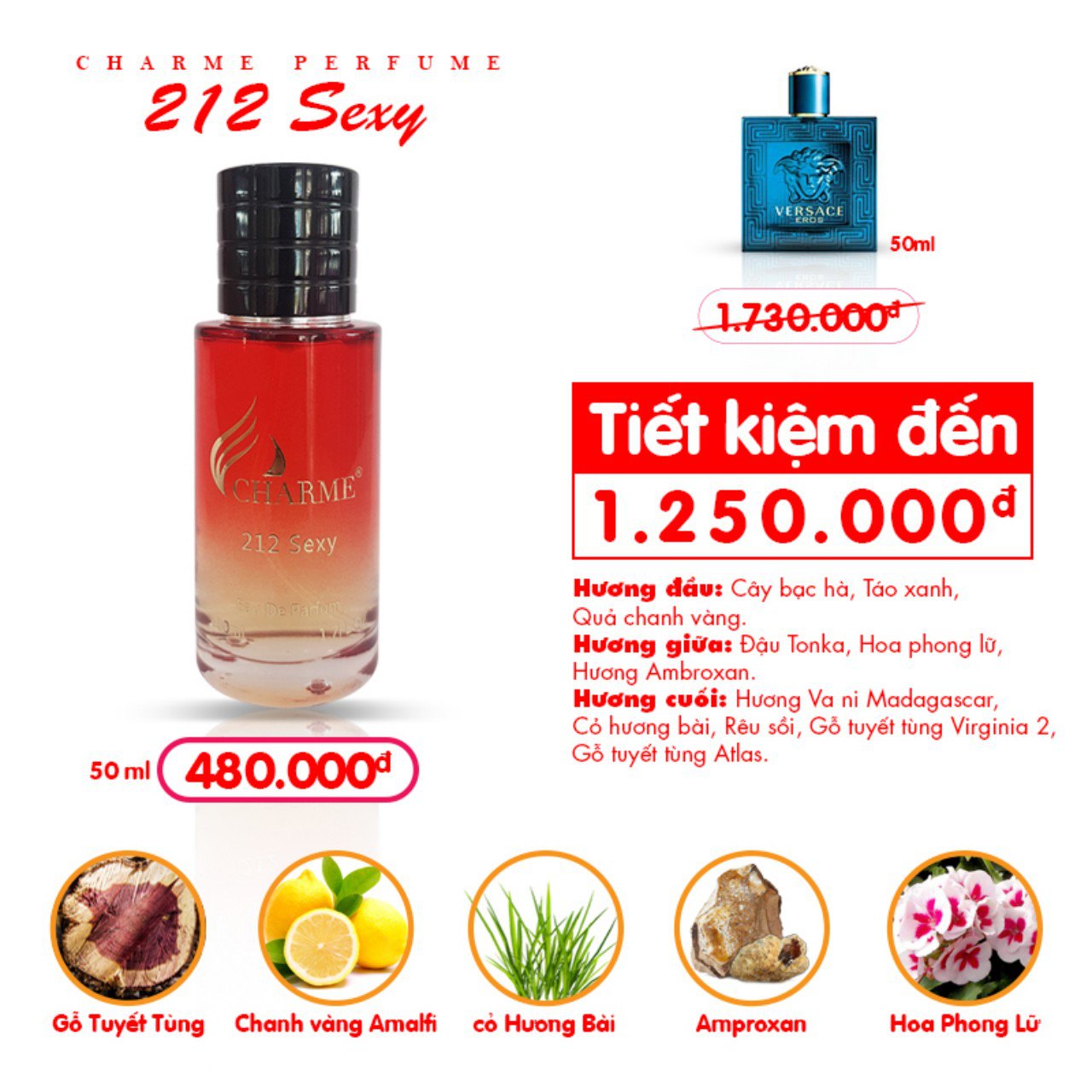 Nước Hoa Unisex Charme 212 Sexy 50ml