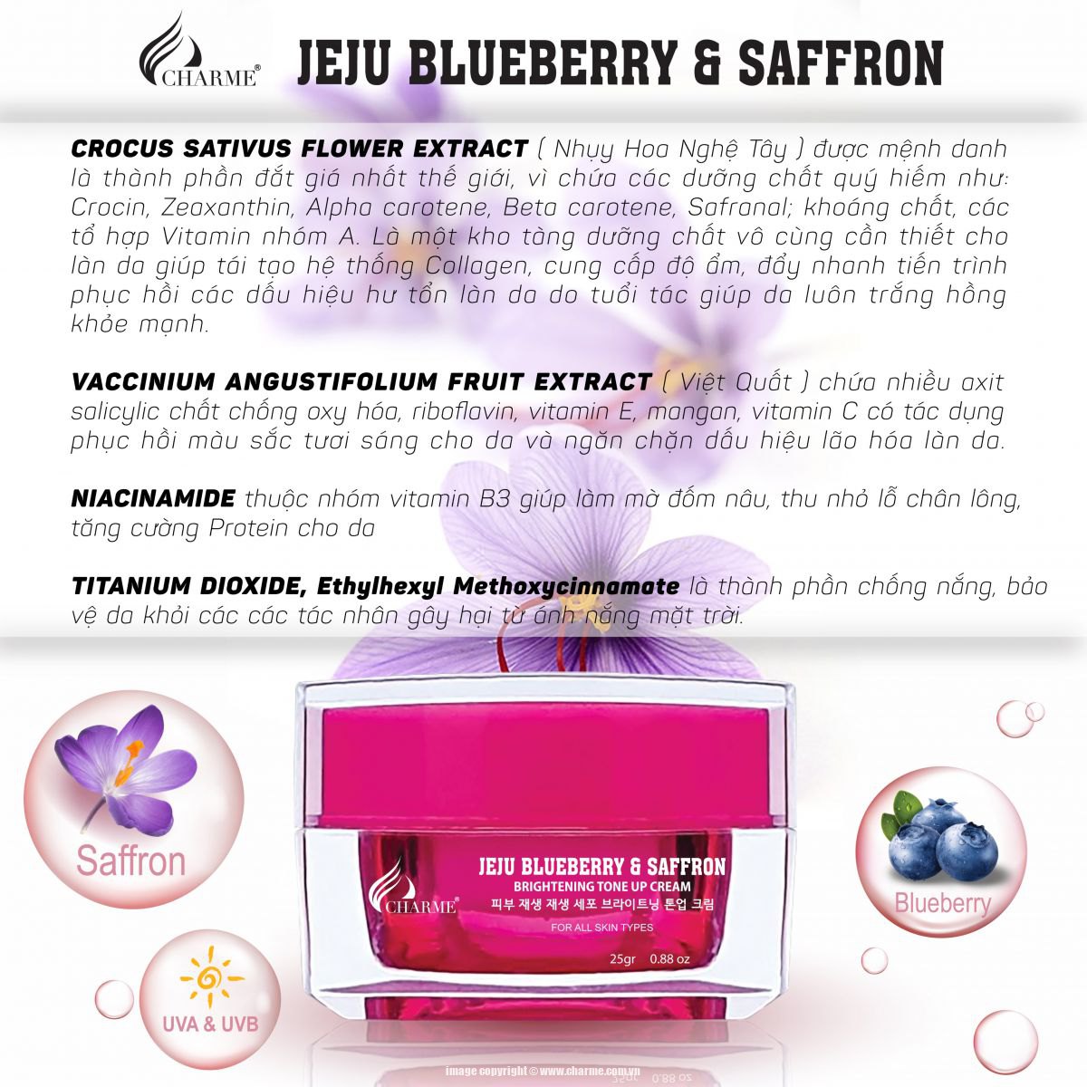 Kem Mặt Charme Jeju Blueberry & Saffron 25gr