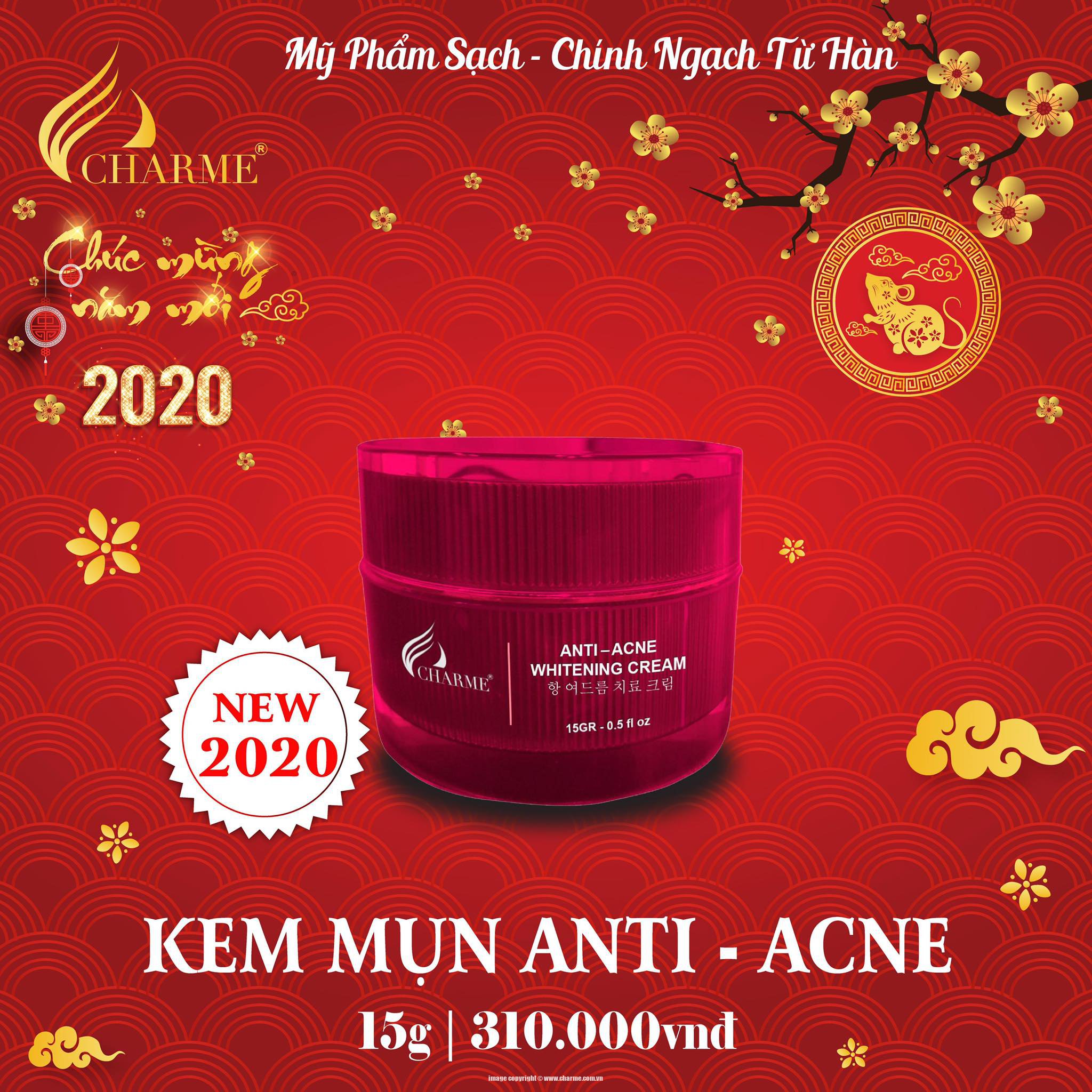 Kem Trị Mụn Trắng Da Thông Đỏ Charme Anti Acne Whitening Cream