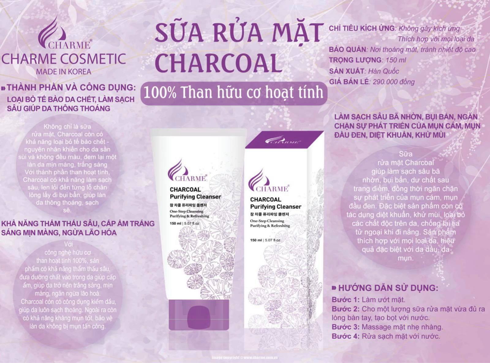 Sửa Rửa Mặt Than Charme Organic Charcoal 100ml